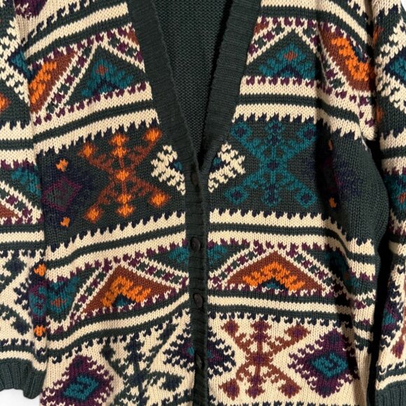 Vintage Paul Harris Aztec Print Cardigan Sweater Men's Green 90s Grandpa L - Picture 3 of 12